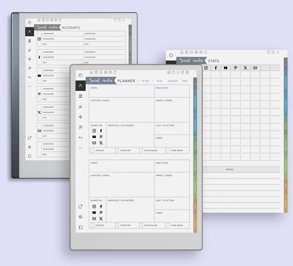 Social Media Planning Hub Template for reMarkable