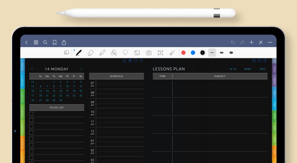 Cool Digital Teacher Planner in Dark Theme