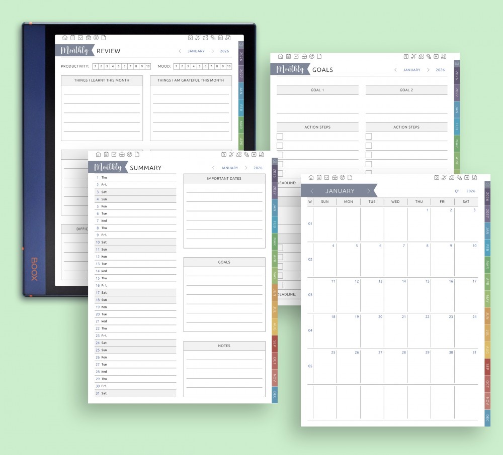 Monthly Growth Pages Template for Boox Note