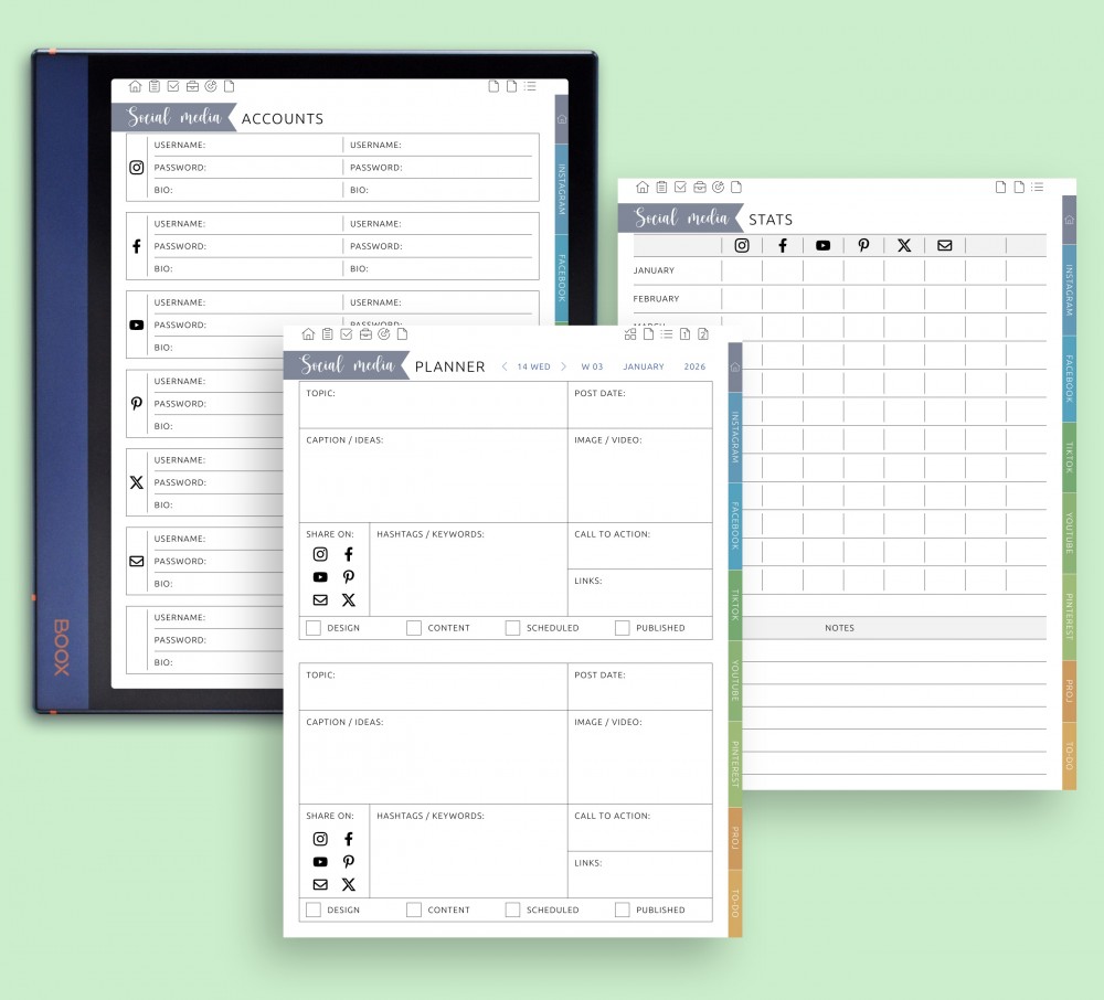 Social Media Hub Template for Boox Note