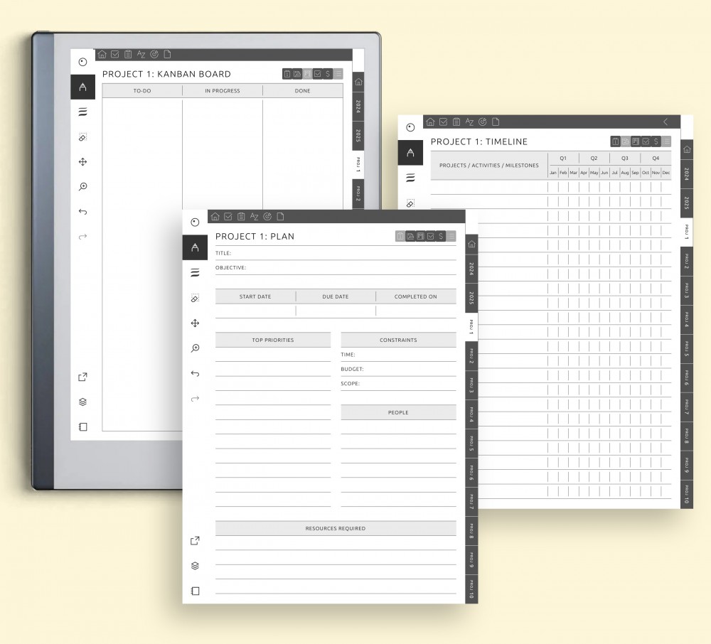 Efficient Project Management: 10 Projects, 40 Customizable Pages in Your Reach Template for reMarkable