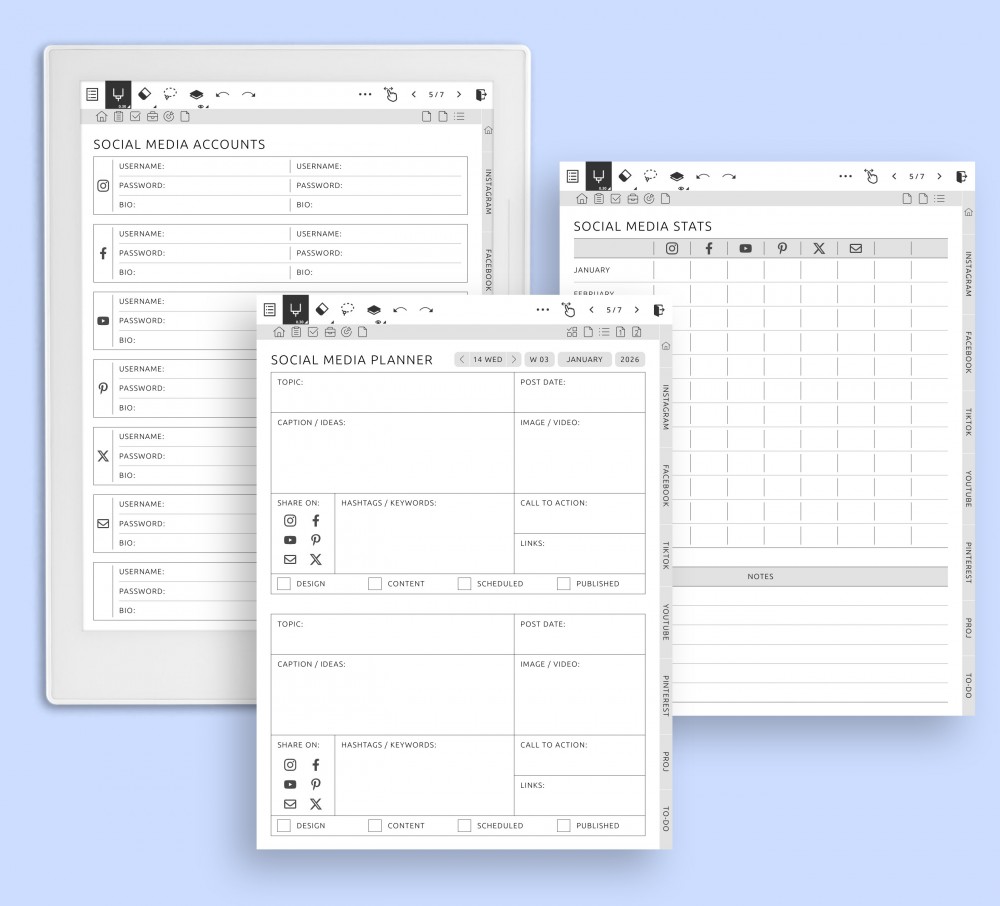 Social Media Planning Hub Template for Supernote