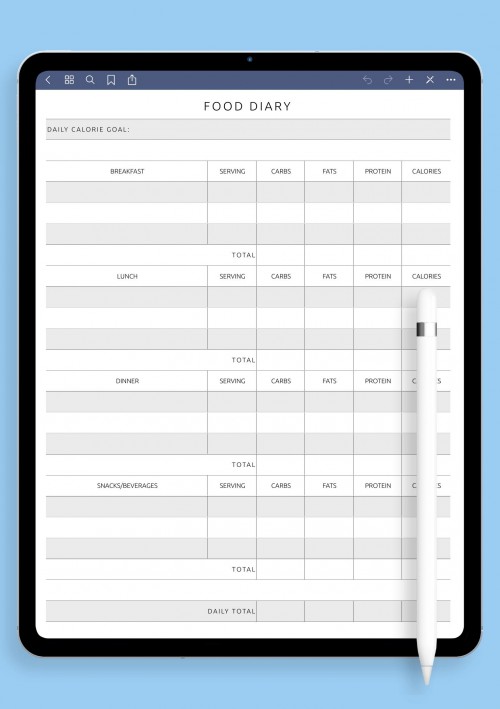 Food Diary Template for Notability