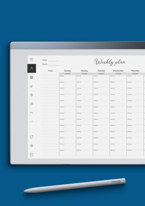 reMarkable Horizontal Weekly Organiser Template