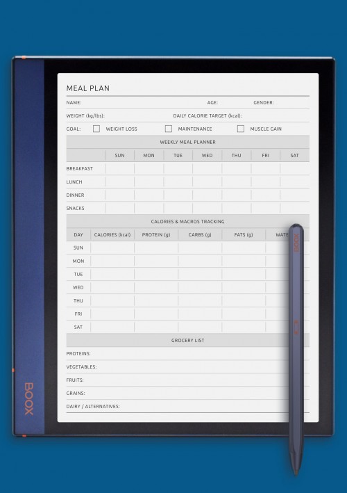 Meal Plan: Calories &amp; Macros template for BOOX Note