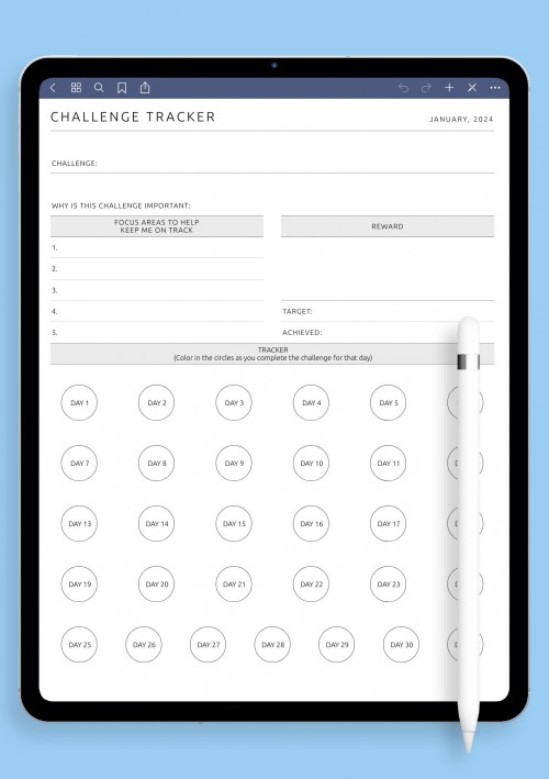 Monthly Challenge Tracker Template for iPad & Android