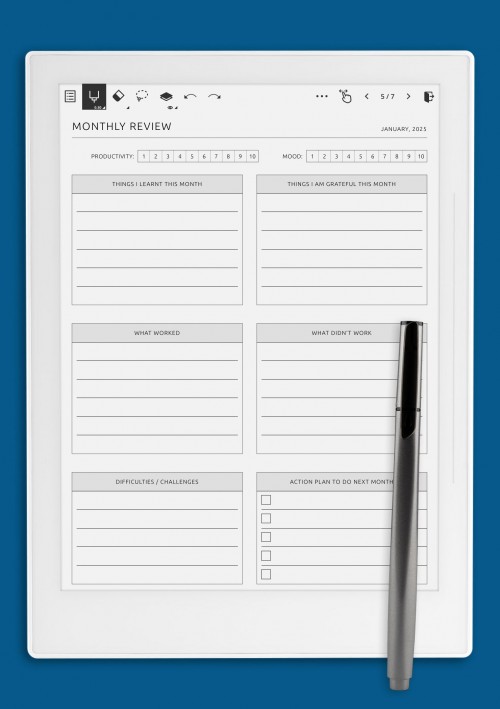 Supernote A6X Monthly Review Template