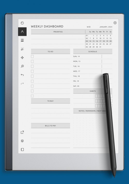 reMarkable Weekly Dashboard Customizable Template
