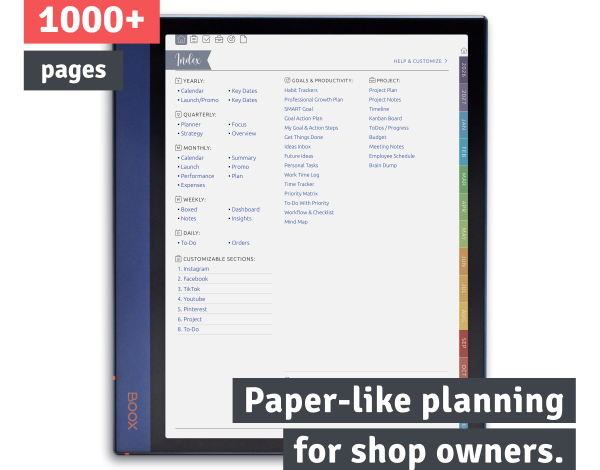 Digital Shop Planner for ONYX BOOX Tablets