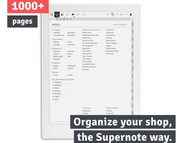 Digital Shop Planner Supernote Devices